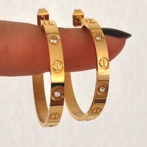 Gold Screw Earrings Zirconia Hoops